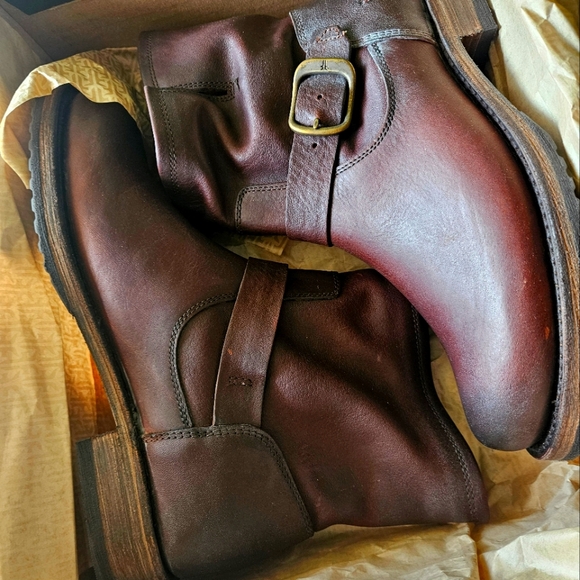 Frye Veronica Leather Buckle Moto Booties, Size 8.5, Color Redwood - Picture 5 of 10